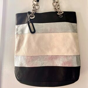 Cynthia Rowley leather Tote. Silver, white and black w/ silver hardware